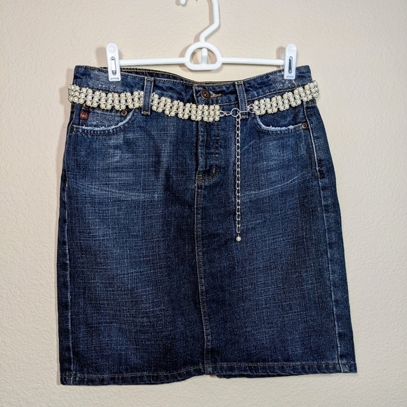 Denim Mini Skirt with Pearl Bead and Silver Belt - Picture 7 of 7